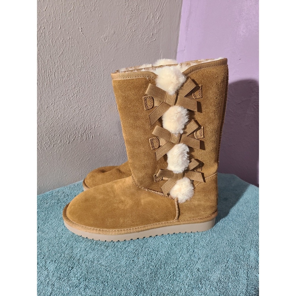Koolaburra by UGG Womens Tall Victoria Sheepskin Boots Chestnut Suede Women's 10
